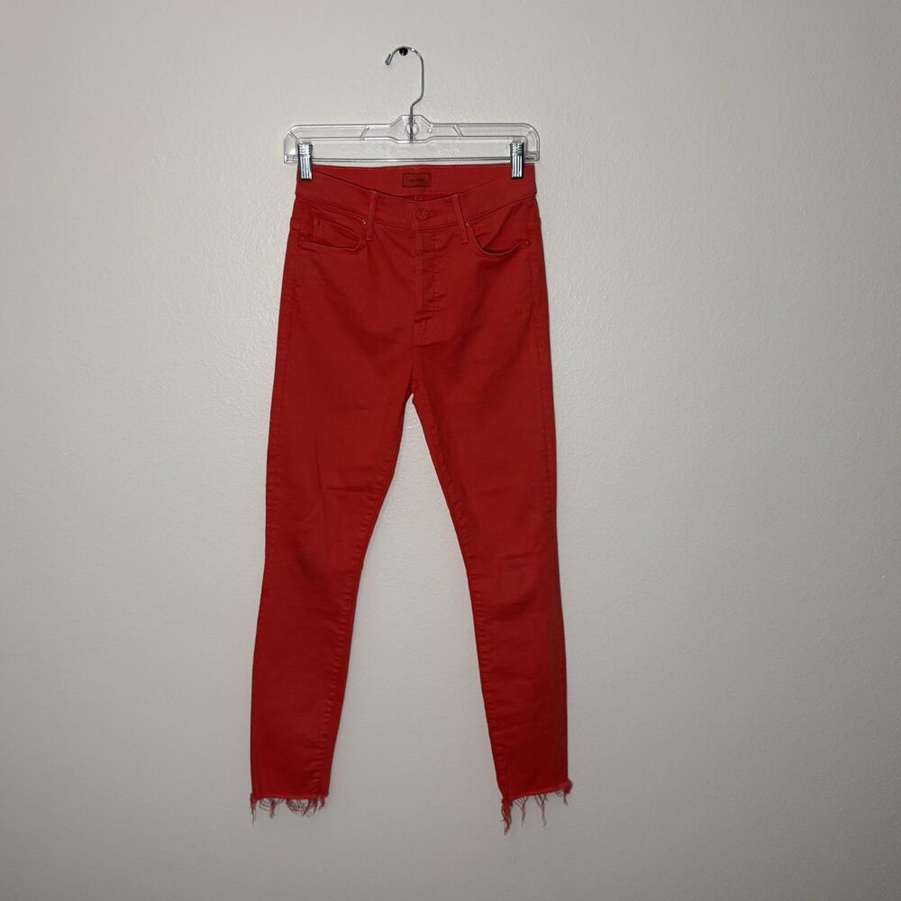 Mother The Stunner Ankle Fray Play Date Red Skinny Jeans 25
